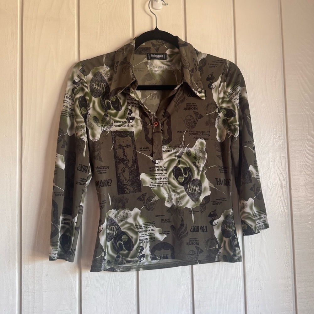 Sinéquanone Green Graphic Collared Top